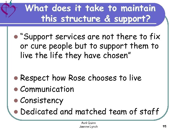 What does it take to maintain this structure & support? l “Support services are