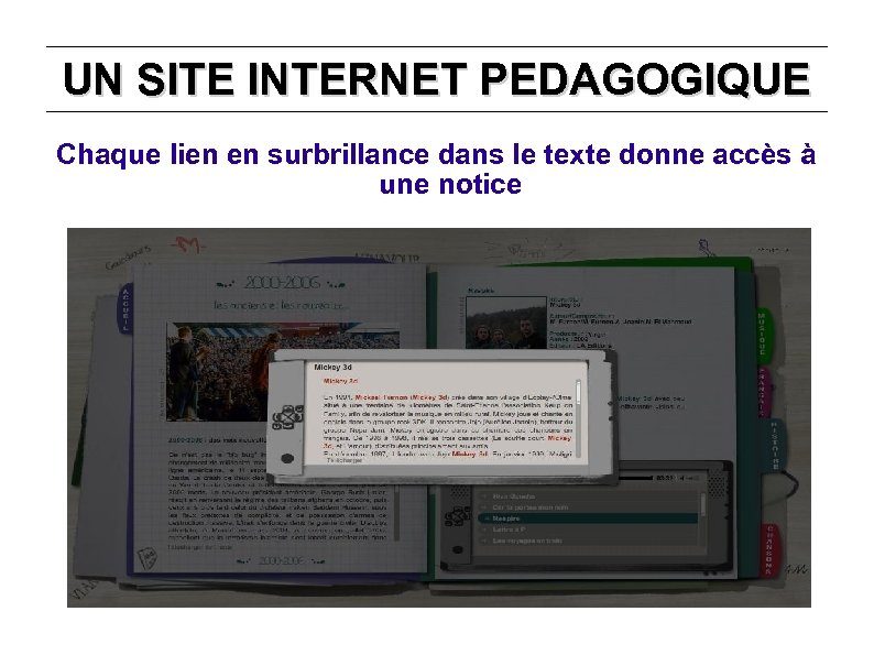 UN SITE INTERNET PEDAGOGIQUE Chaque lien en surbrillance dans le texte donne accès à