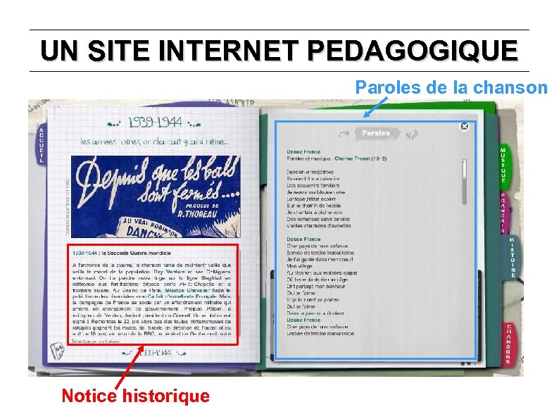 UN SITE INTERNET PEDAGOGIQUE Paroles de la chanson Notice historique 