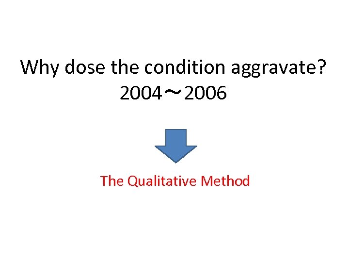 Why dose the condition aggravate? 2004～ 2006 The Qualitative Method 