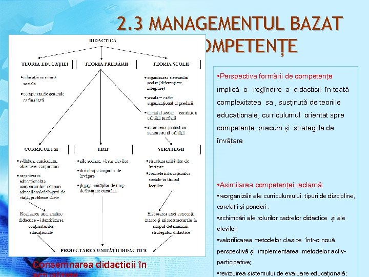 2. 3 MANAGEMENTUL BAZAT PE COMPETENȚE • Perspectiva formării de competențe implică o regîndire