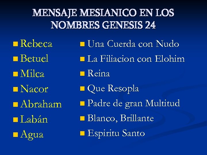 MENSAJE MESIANICO EN LOS NOMBRES GENESIS 24 n Rebeca n Una Cuerda con Nudo