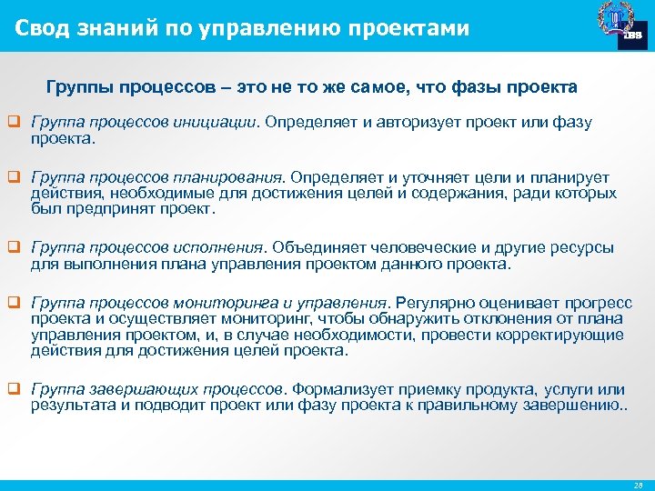 Свод знаний по управлению проектами Группы процессов – это не то же самое, что