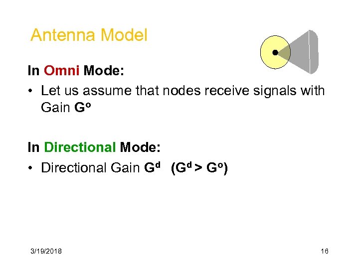 Antenna Model In Omni Mode: • Let us assume that nodes receive signals with