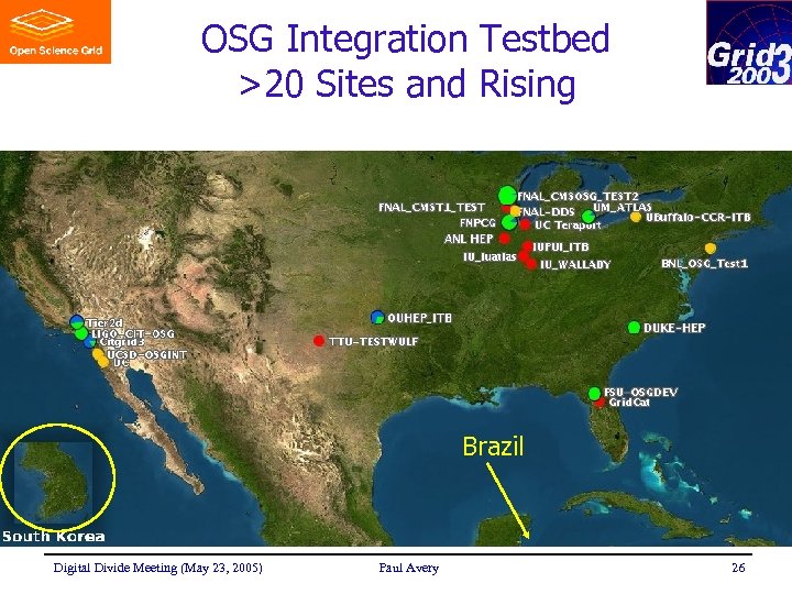 OSG Integration Testbed >20 Sites and Rising Brazil Digital Divide Meeting (May 23, 2005)