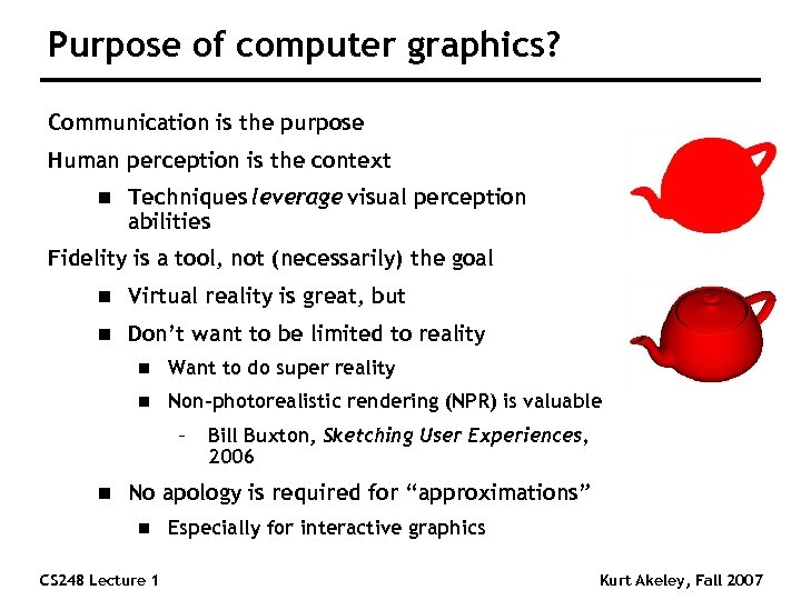 Purpose of computer graphics? Communication is the purpose Human perception is the context n