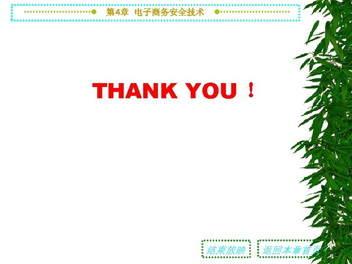第 4章 电子商务安全技术 THANK YOU ！ 结束放映 返回本章首页 