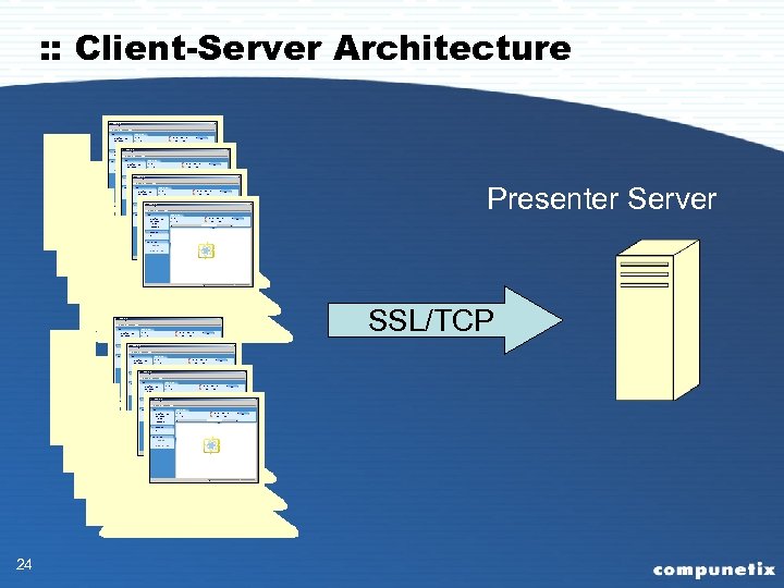 : : Client-Server Architecture Presenter Server SSL/TCP 24 