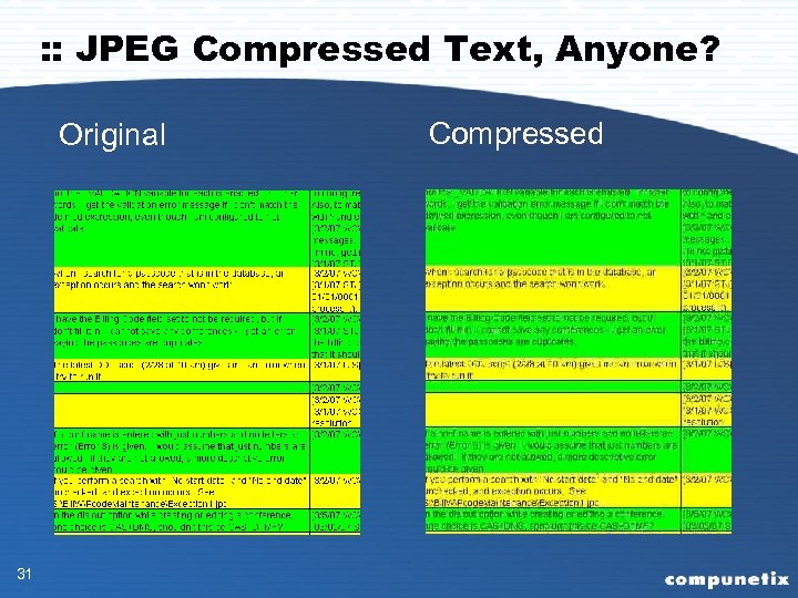 : : JPEG Compressed Text, Anyone? Original 31 Compressed 