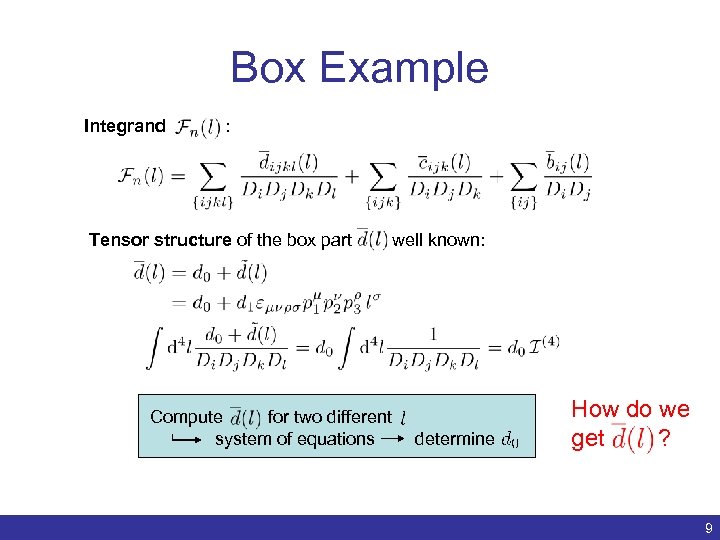 Box Example Integrand : Tensor structure of the box part Compute for two different