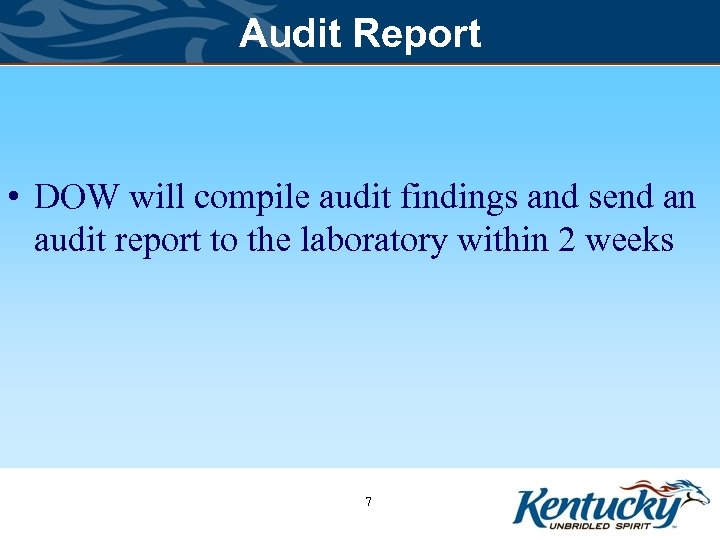 Audit Report • DOW will compile audit findings and send an audit report to