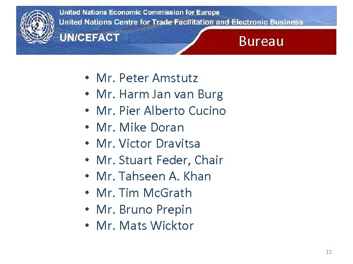 UN Economic Commission for Europe • • • Bureau Mr. Peter Amstutz Mr. Harm