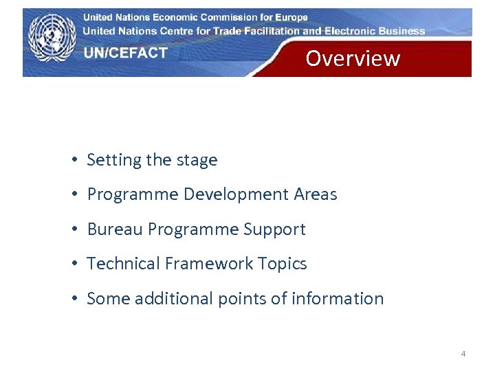 UN Economic Commission for Europe Overview themes • Setting the stage • Programme Development