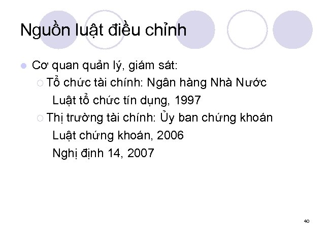 Nguồn luật điều chỉnh l Cơ quan quản lý, giám sát: ¡ Tổ chức