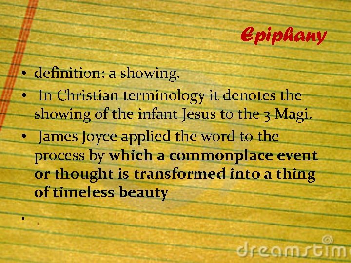 Epiphany • definition: a showing. • In Christian terminology it denotes the showing of