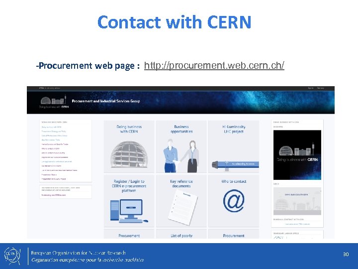 Contact with CERN -Procurement web page : http: //procurement. web. cern. ch/ 30 
