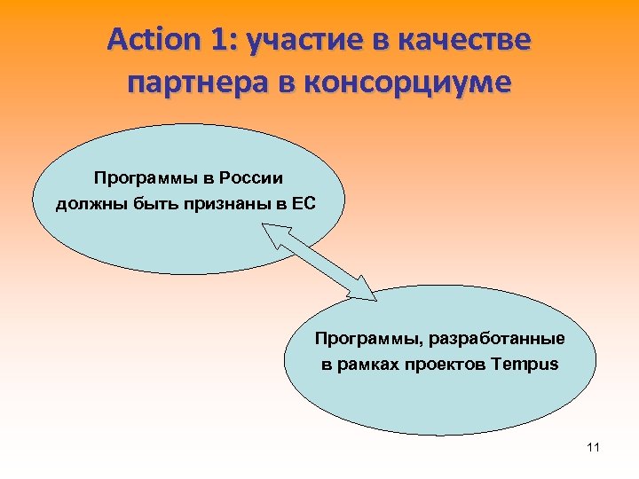 Action 1: участие в качестве партнера в консорциуме Программы в России должны быть признаны