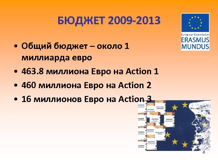 БЮДЖЕТ 2009 -2013 • Общий бюджет – около 1 миллиарда евро • 463. 8