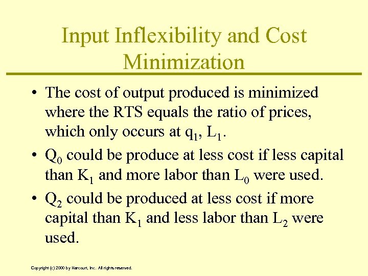 Input Inflexibility and Cost Minimization • The cost of output produced is minimized where