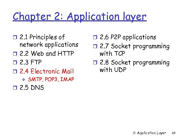 Chapter 2: Application layer r 2. 1 Principles of network applications r 2. 2