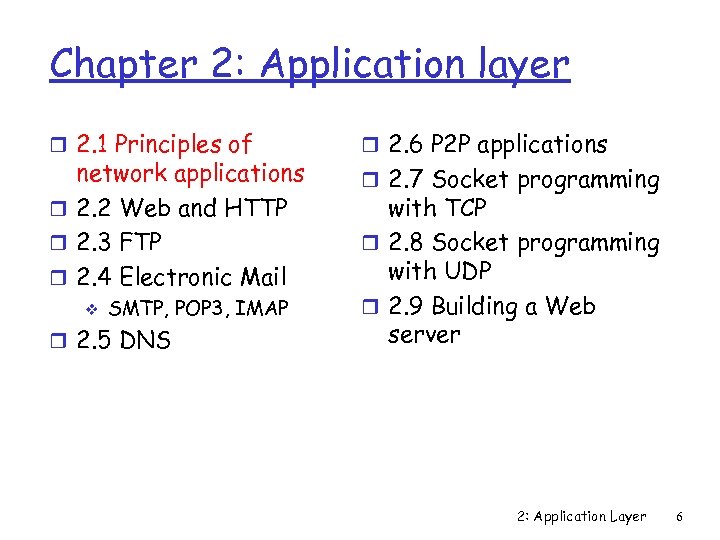 Chapter 2: Application layer r 2. 1 Principles of network applications r 2. 2