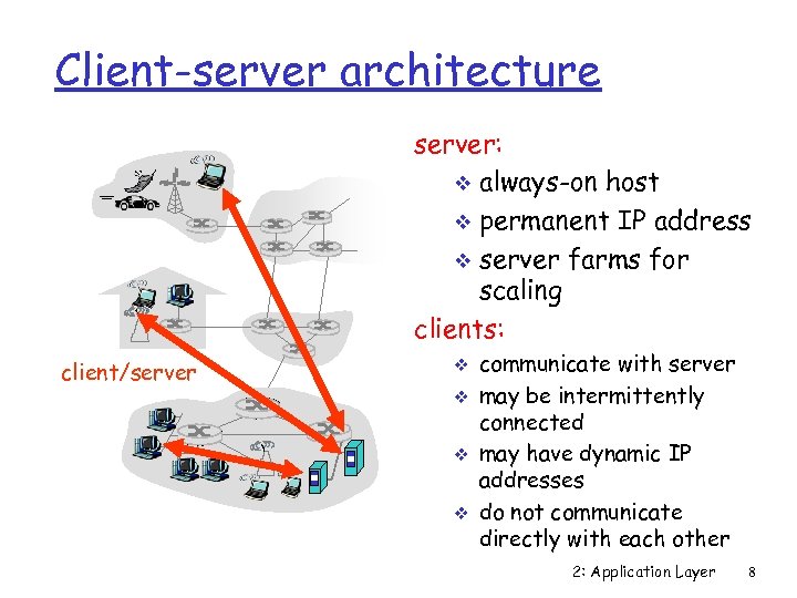 Client-server architecture server: v always-on host v permanent IP address v server farms for