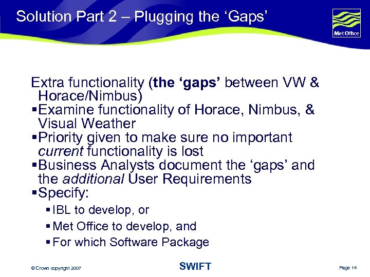 Solution Part 2 – Plugging the ‘Gaps’ Extra functionality (the ‘gaps’ between VW &