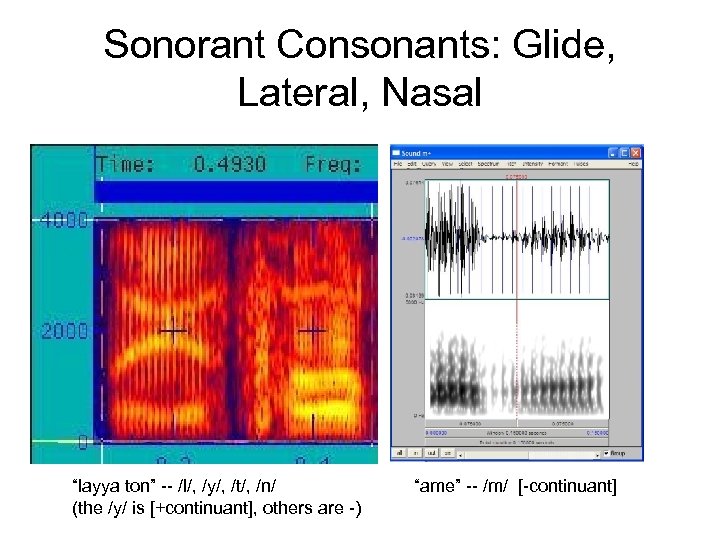 Sonorant Consonants: Glide, Lateral, Nasal “layya ton” -- /l/, /y/, /t/, /n/ (the /y/