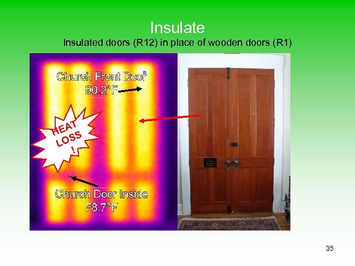 Insulated doors (R 12) in place of wooden doors (R 1) T EA H