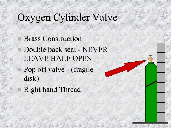 Oxygen Cylinder Valve Brass Construction n Double back seat - NEVER LEAVE HALF OPEN
