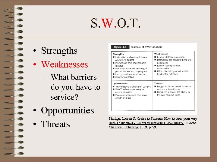 S. W. O. T. • Strengths • Weaknesses – What barriers do you have
