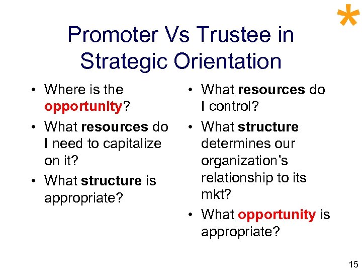 Promoter Vs Trustee in Strategic Orientation • Where is the opportunity? • What resources