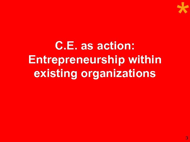 C. E. as action: Entrepreneurship within existing organizations 3 