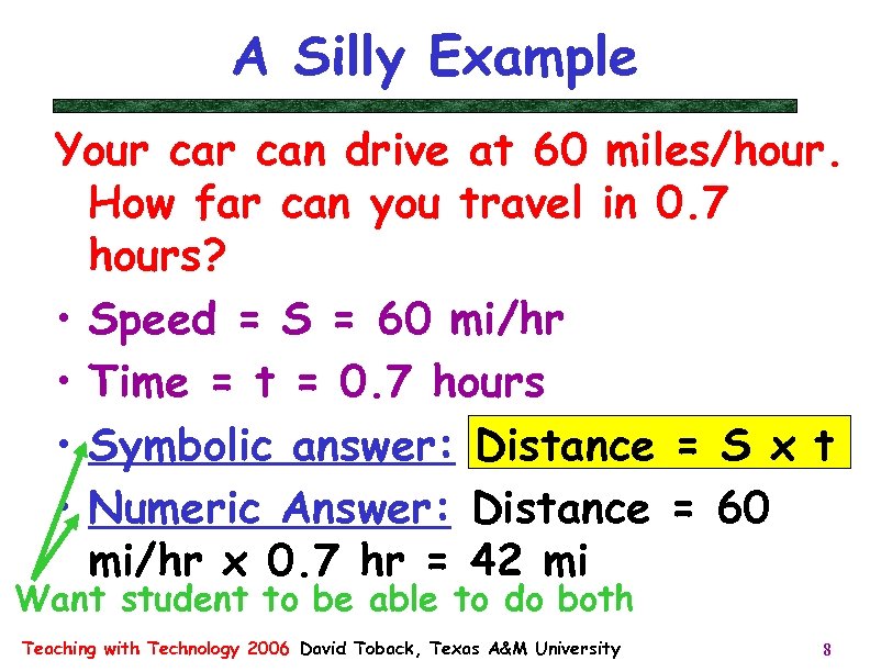 A Silly Example Your can drive at 60 miles/hour. How far can you travel