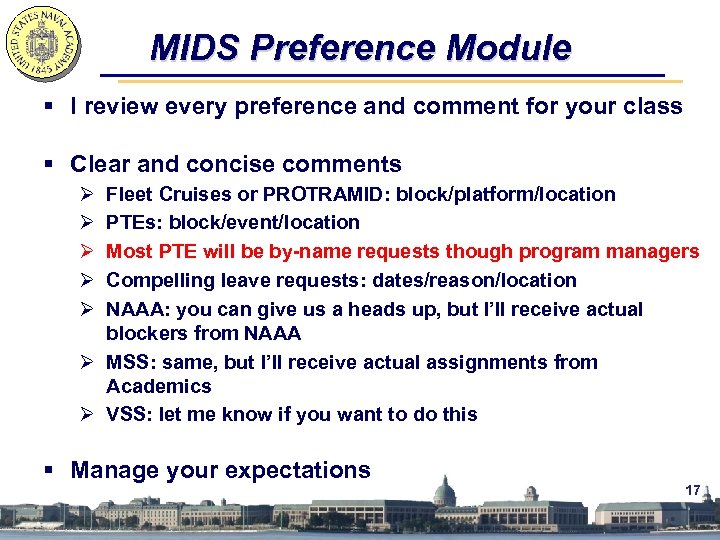 MIDS Preference Module § I review every preference and comment for your class §