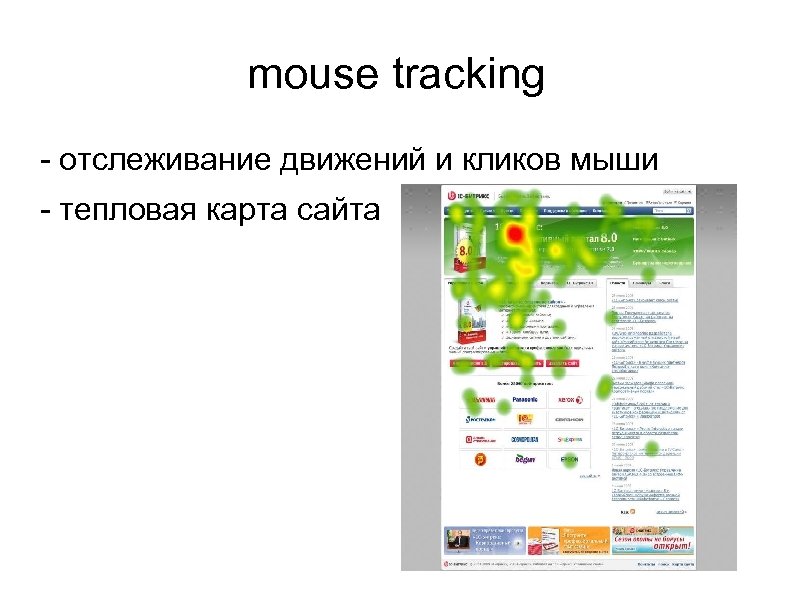 mouse tracking - отслеживание движений и кликов мыши - тепловая карта сайта 