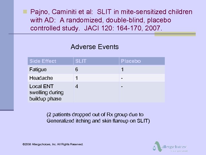 n Pajno, Caminiti et al: SLIT in mite-sensitized children with AD: A randomized, double-blind,