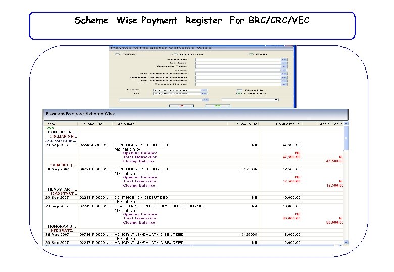 Scheme Wise Payment Register For BRC/CRC/VEC 