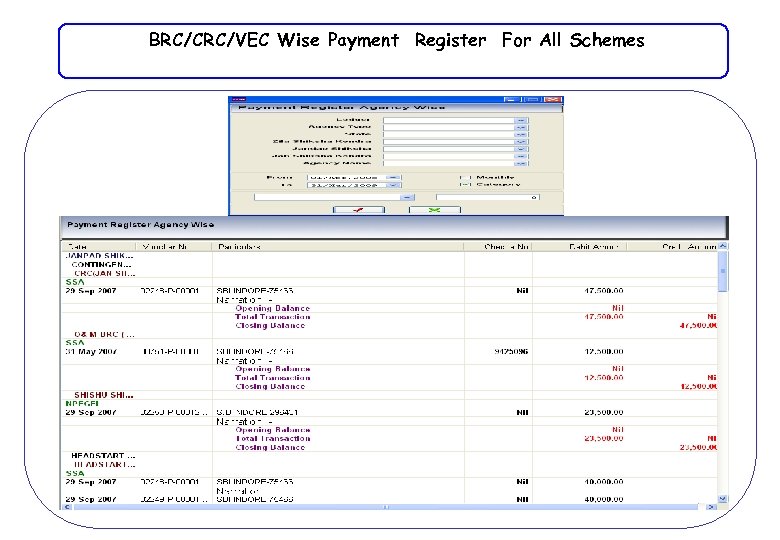BRC/CRC/VEC Wise Payment Register For All Schemes 