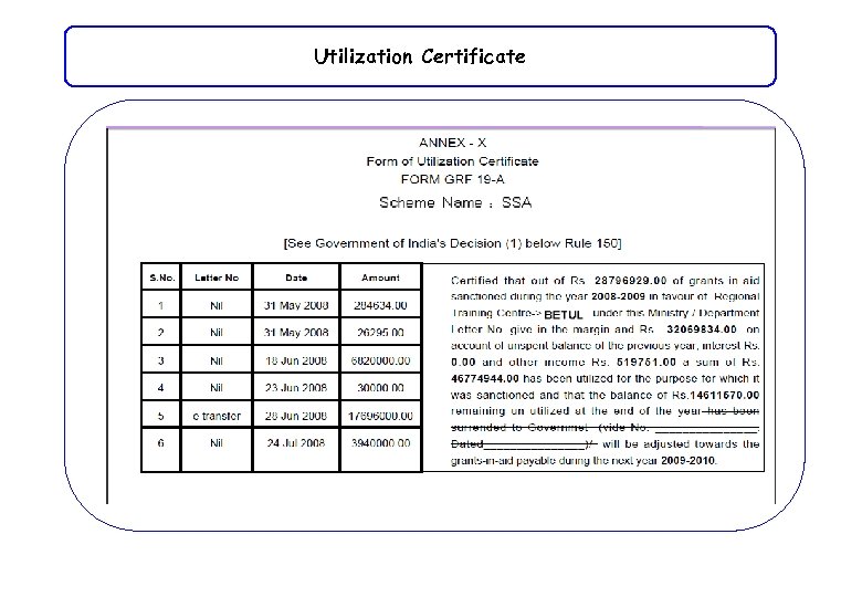 Utilization Certificate 