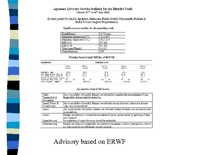 Advisory based on ERWF 