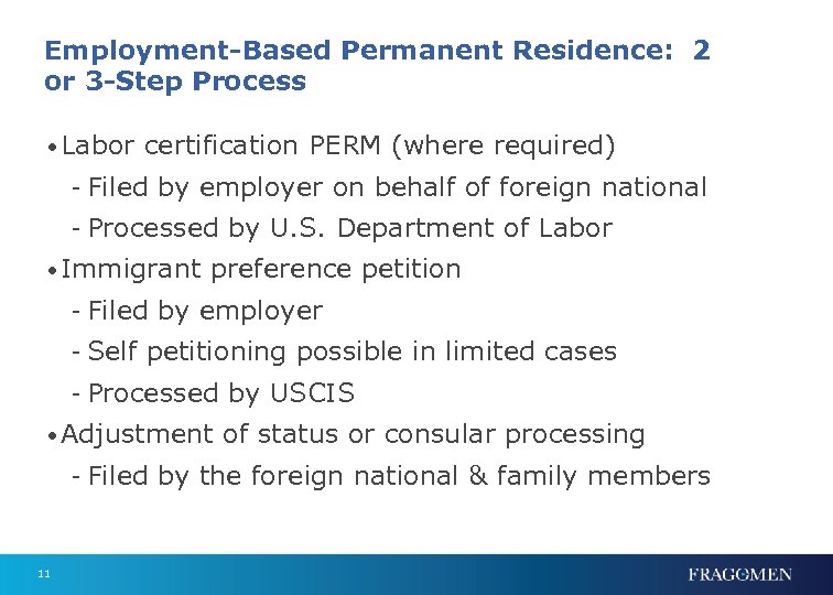 Employment-Based Permanent Residence: 2 or 3 -Step Process • Labor certification PERM (where required)
