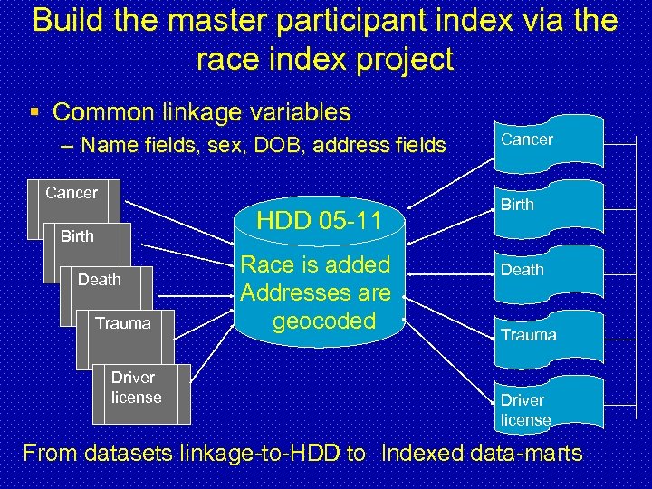 Build the master participant index via the race index project § Common linkage variables
