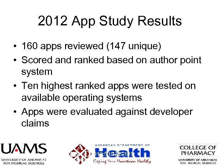 2012 App Study Results • 160 apps reviewed (147 unique) • Scored and ranked