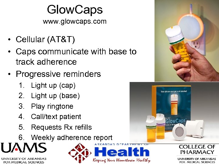 Glow. Caps www. glowcaps. com • Cellular (AT&T) • Caps communicate with base to