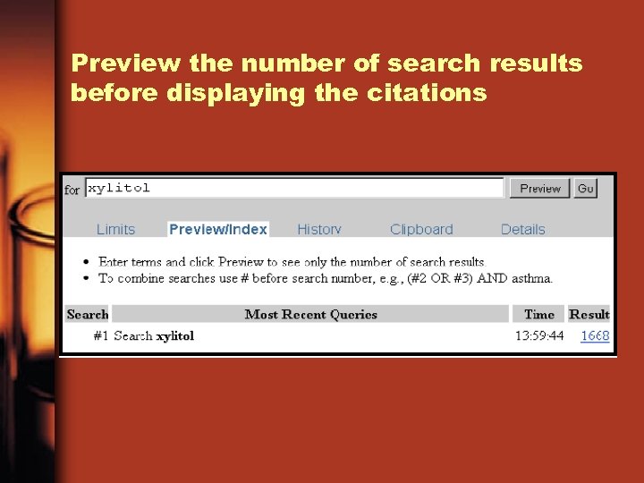 Preview the number of search results before displaying the citations 