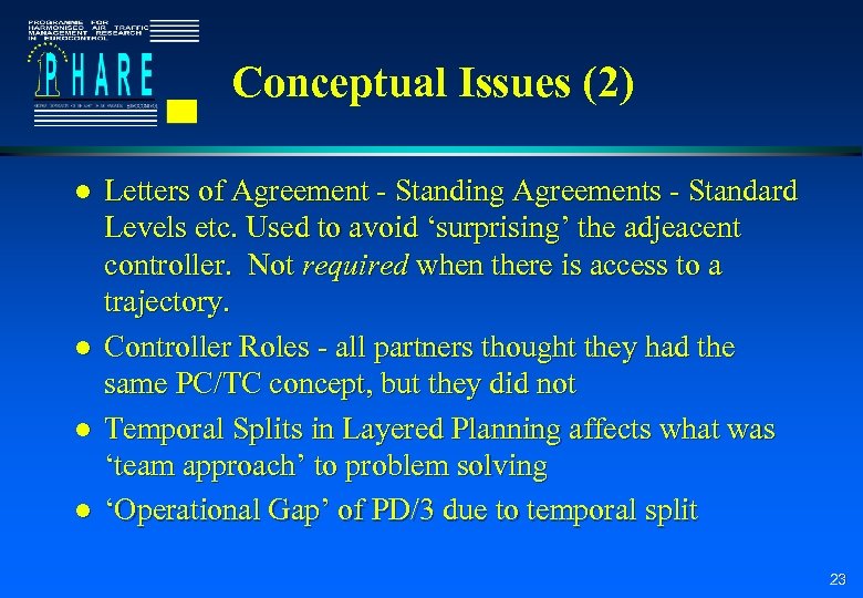 Conceptual Issues (2) l l Letters of Agreement - Standing Agreements - Standard Levels