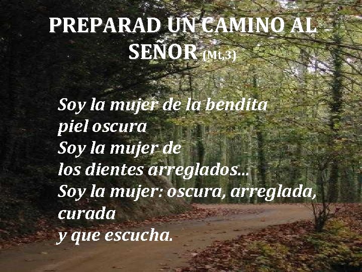 PREPARAD UN CAMINO AL SEÑOR (Mt, 3) Soy la mujer de la bendita piel