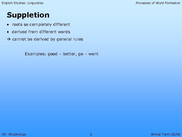 English Studies: Linguistics Processes of Word Formation Suppletion • roots so completely different •