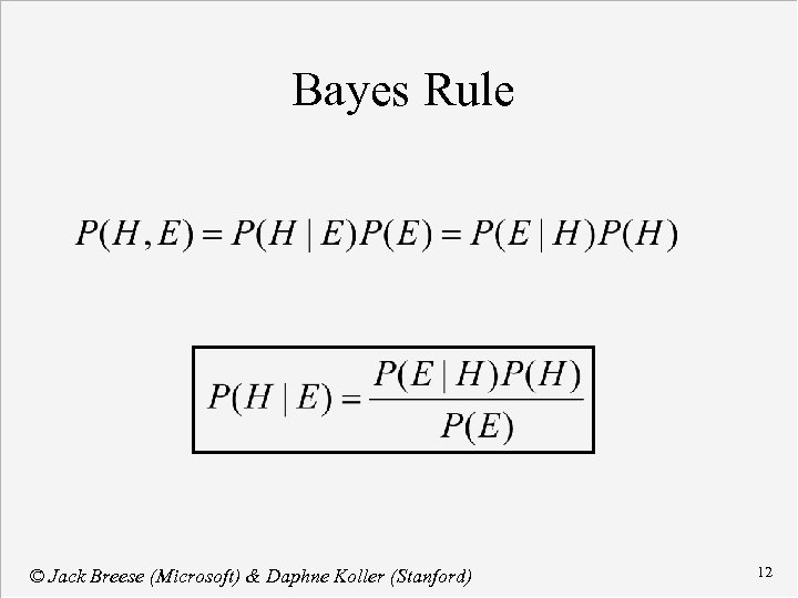 Bayes Rule © Jack Breese (Microsoft) & Daphne Koller (Stanford) 12 